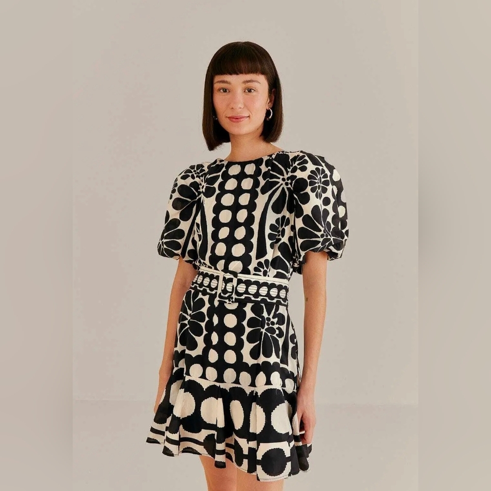 FARM Rio Black and White Floral Mini Dress
